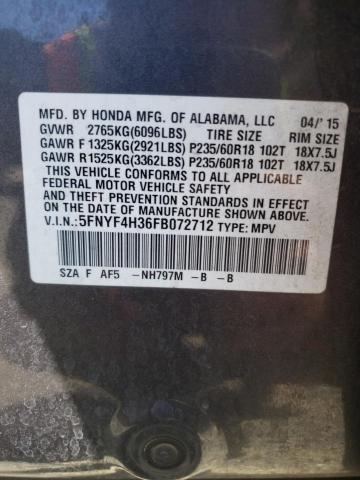 5FNYF4H36FB072712 Honda PILOT SE