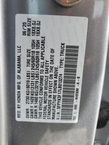 5FPYK3F17LB013274 Honda Ridgeline Sport