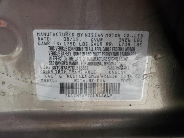 3N1CN7AP7GL818862 Nissan VERSA S