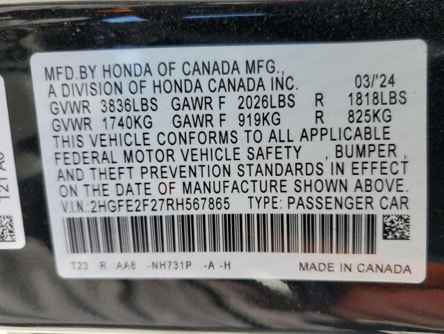 2HGFE2F27RH567865 Honda Civic Lx