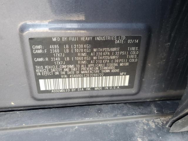 4S4BRDLC2E2288722 Subaru Outback 3.6r Limited