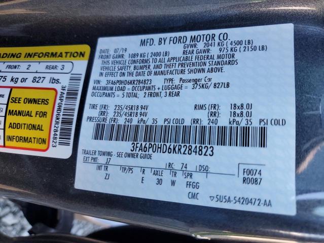 3FA6P0HD6KR284823 Ford FUSION SE