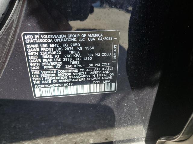 1V2KE2CA0NC218017 Volkswagen Atlas Cross Sport Se