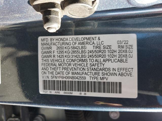5FNYF6H06NB042559 Honda Pilot Elite