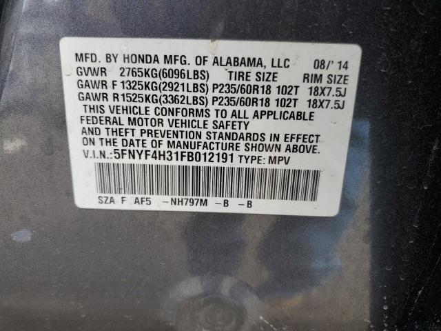 5FNYF4H31FB012191 Honda PILOT SE