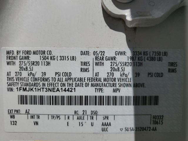 1FMJK1HT3NEA14421 Ford Expedition Max Xlt