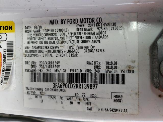 3FA6P0CD2KR139897 Ford FUSION SEL