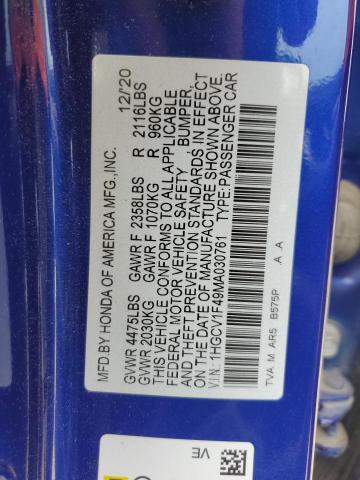 1HGCV1F49MA030761 Honda Accord Sport Se