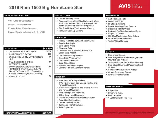 1C6RRFFG5KN815246 RAM 1500 Big Horn/lone Star