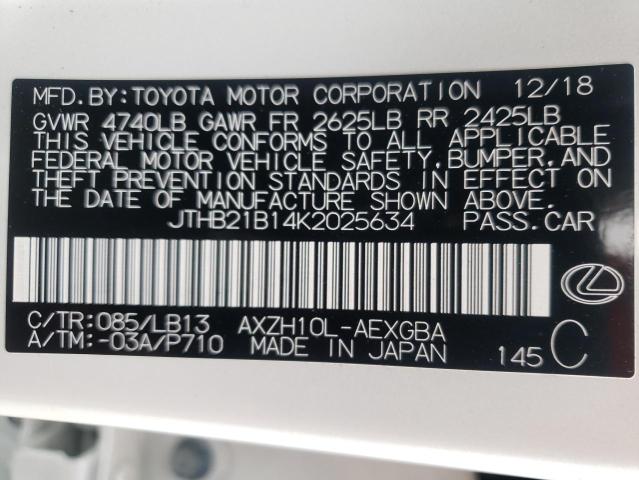 JTHB21B14K2025634 Lexus ES 300H