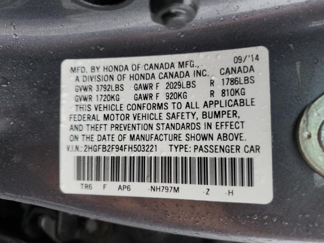 2HGFB2F94FH503221 Honda CIVIC EXL