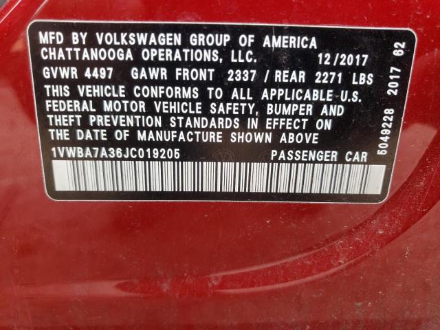 1VWBA7A36JC019205 Volkswagen PASSAT SE