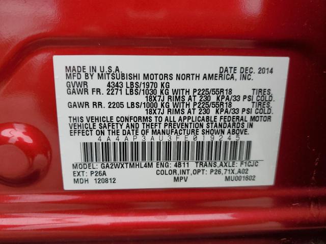 4A4AP3AU3FE019245 Mitsubishi Outlander Sport Es
