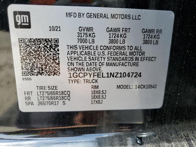 1GCPYFEL1NZ104724 Chevrolet Silverado Ltd K1500 Lt Trail Boss