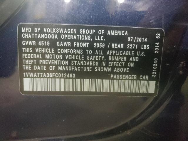 1VWAT7A36FC012493 Volkswagen PASSAT S