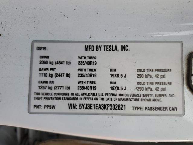 5YJ3E1EA3KF302621 Tesla MODEL 3