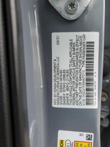 1HGCV1F43MA070110 Honda Accord Sport Se