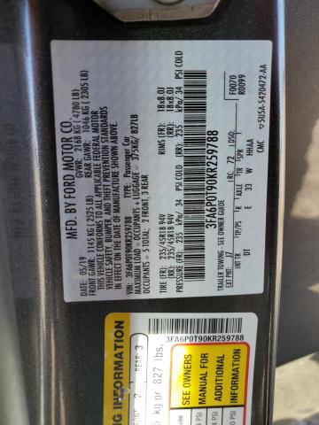3FA6P0T90KR259788 Ford FUSION SE