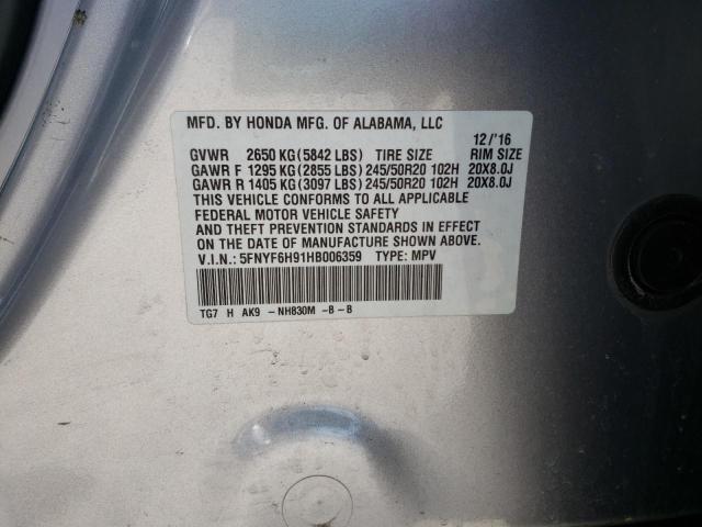 5FNYF6H91HB006359 Honda Pilot Touring