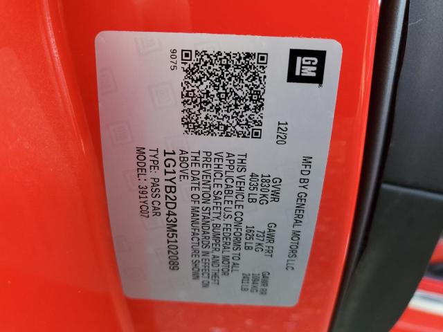 1G1YB2D43M5102089 Chevrolet Corvette Stingray 2lt
