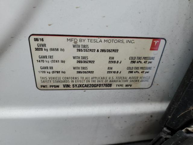 5YJXCAE20GF017608 Tesla MODEL X