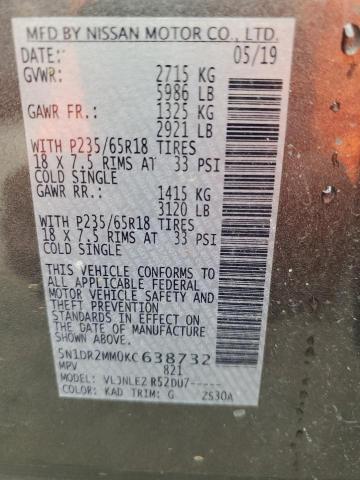5N1DR2MM0KC638732 Nissan Pathfinder S