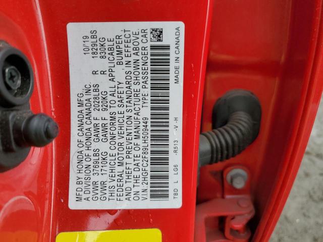 2HGFC2F89LH509449 Honda Civic Sport