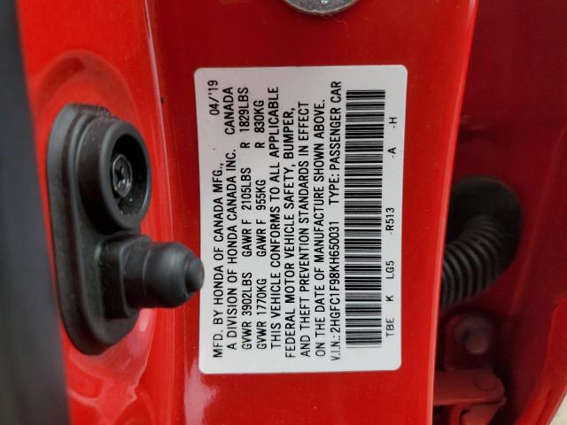 2HGFC1F98KH650031 Honda Civic Touring