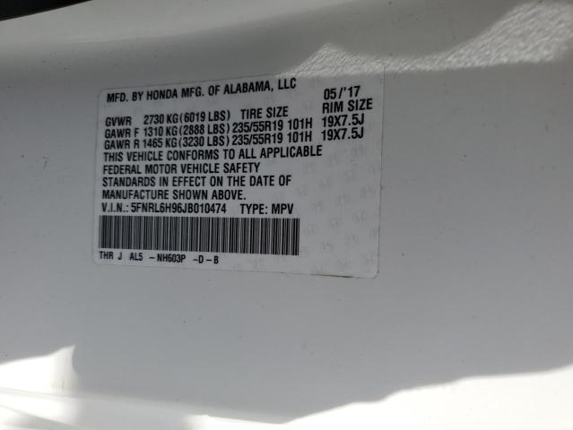5FNRL6H96JB010474 Honda Odyssey Elite