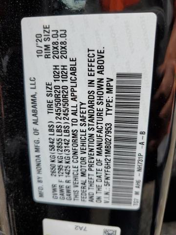 5FNYF6H21MB027953 Honda PILOT SE