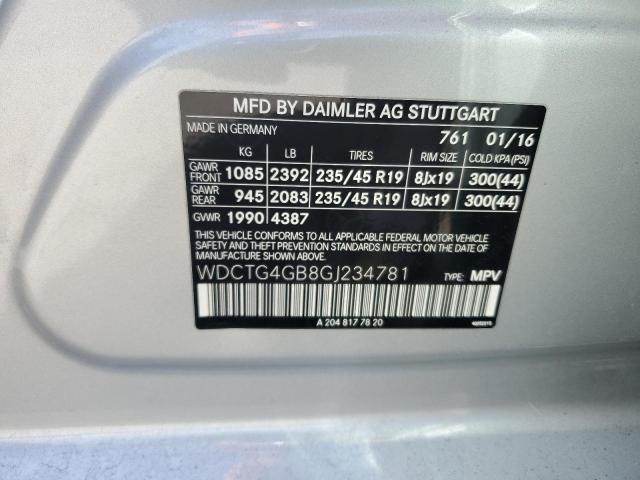 WDCTG4GB8GJ234781 Mercedes-Benz Gla 250 4matic
