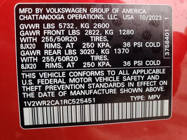 1V2WR2CA1RC525451 Volkswagen ATLAS SE