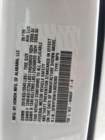 5FNYF5H61LB026393 Honda Pilot Touring