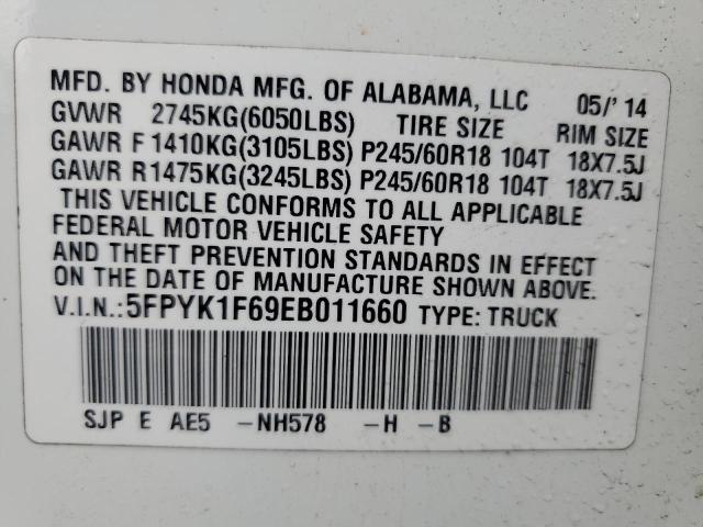 5FPYK1F69EB011660 Honda Ridgeline Rtl-s