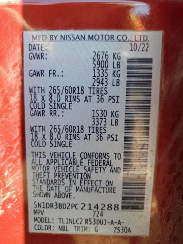 5N1DR3BD2PC214288 Nissan Pathfinder Sv