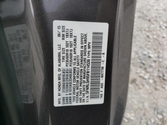 5FNRL5H95FB114536 Honda Odyssey Touring