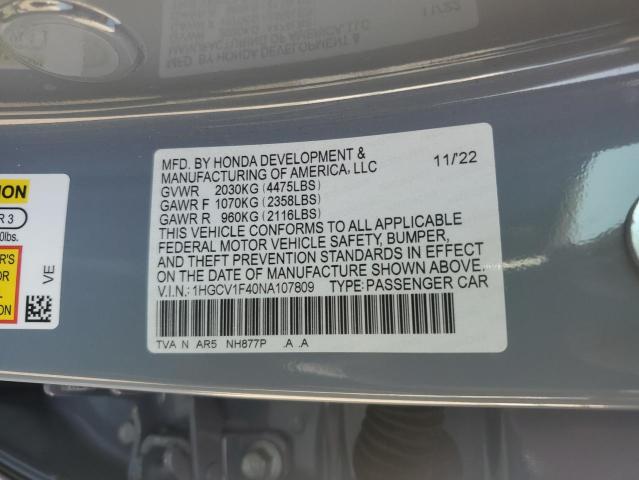 1HGCV1F40NA107809 Honda Accord Sport Se