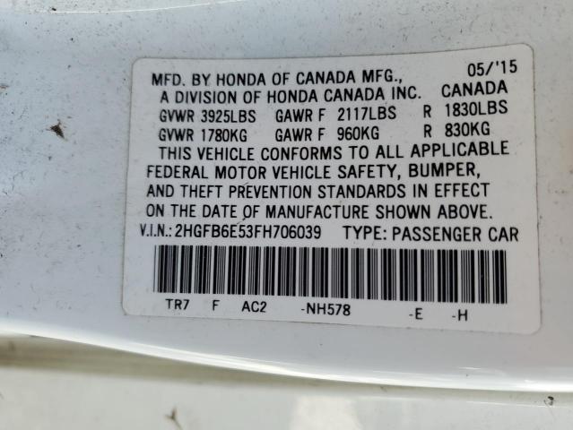 2HGFB6E53FH706039 Honda CIVIC SI