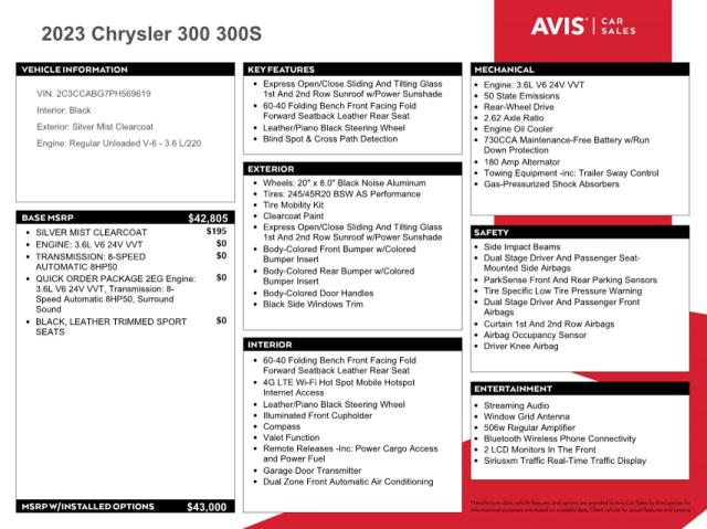 2C3CCABG7PH569619 Chrysler 300 S