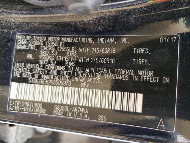 5TDKZRFH2HS509970 Toyota Highlander Se