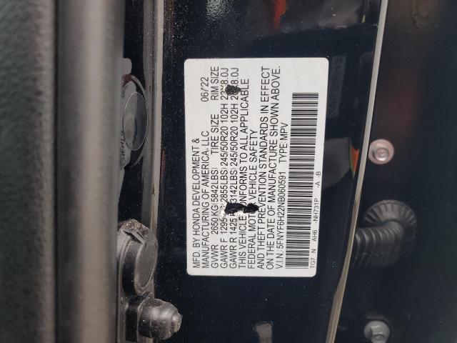 5FNYF6H22NB060591 Honda PILOT SE