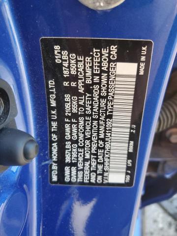 SHHFK7H90JU411092 Honda Civic Sport Touring