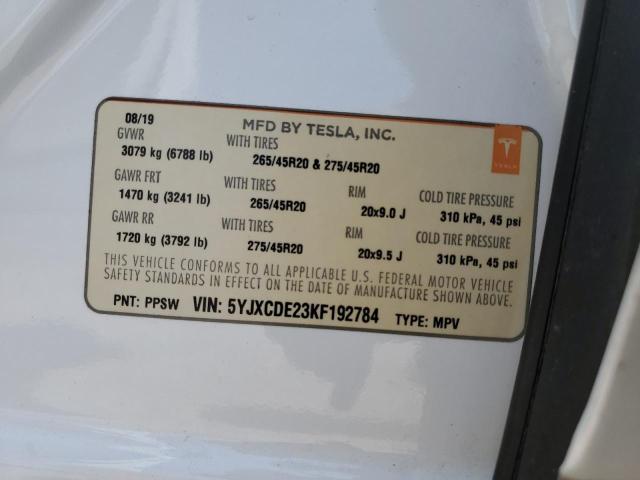 5YJXCDE23KF192784 Tesla MODEL X