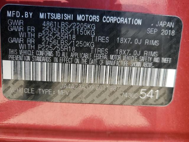 JA4AZ3A3XKZ011987 Mitsubishi Outlander Se