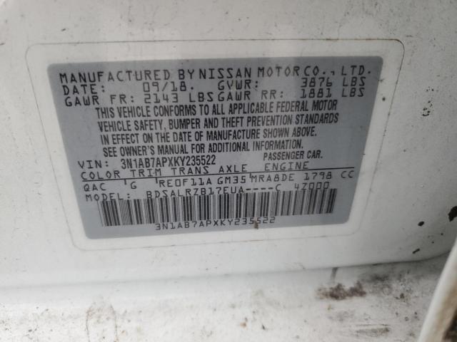 3N1AB7APXKY235522 Nissan SENTRA S