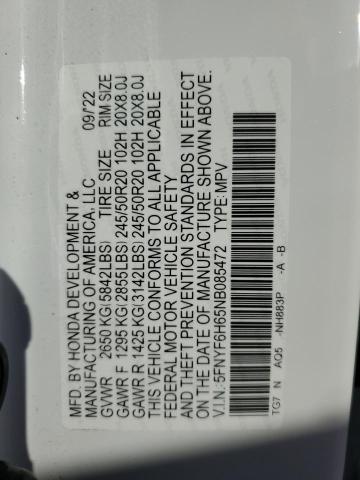 5FNYF6H65NB085472 Honda Pilot Touring
