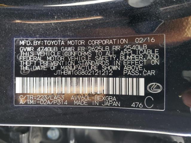JTHBW1GG8G2121212 Lexus ES 300H