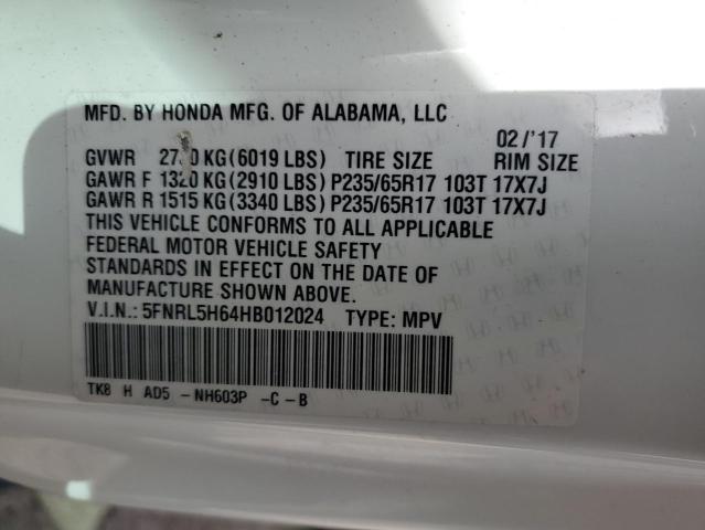 5FNRL5H64HB012024 Honda ODYSSEY EXL