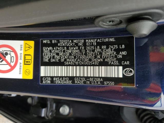 58ABZ1B12KU025492 Lexus ES 350