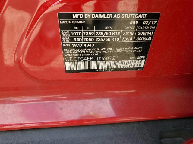 WDCTG4EB7JJ368921 Mercedes-Benz GLA 250